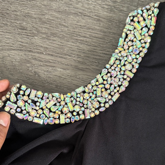 ALICE + OLIVIA Delora Embellished Shoulder cutout turtle neck mini Black Dress 2 - Picture 9 of 16